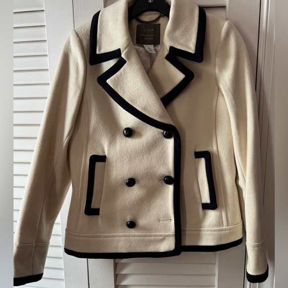 J. Crew Ivory Pea Coat with Navy Accents - Picture 2 of 8